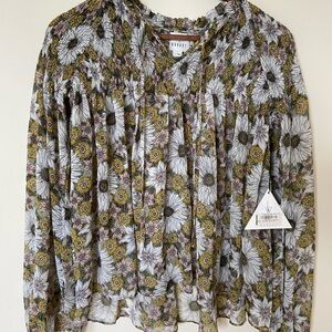 NWT Sheer Chiffon Floral Print Long Sleeve Blouse by Lost+Wander Sz Small‎